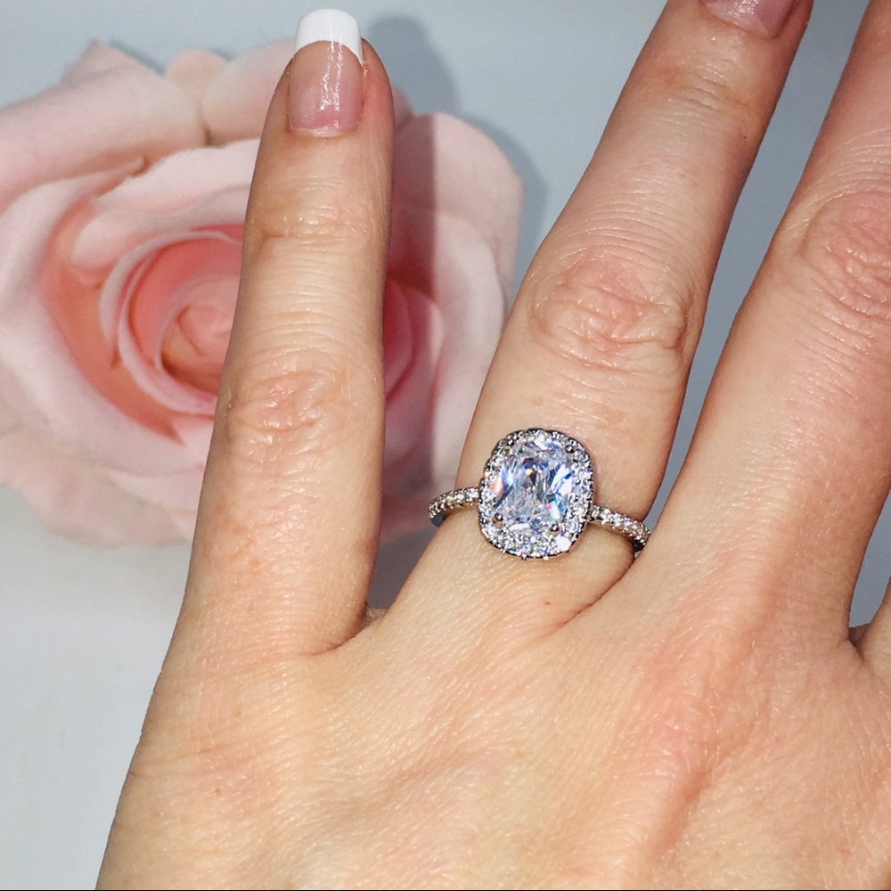 14k white gold engagement halo ring wedding - Picture 6 of 8